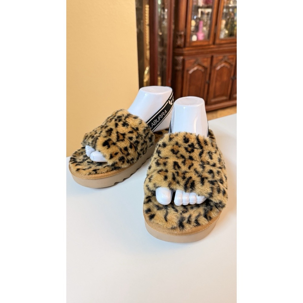 Koolaburra UGG Leopard Faux Fur Slides Platform Sandals‎ Womens 9 Cozy